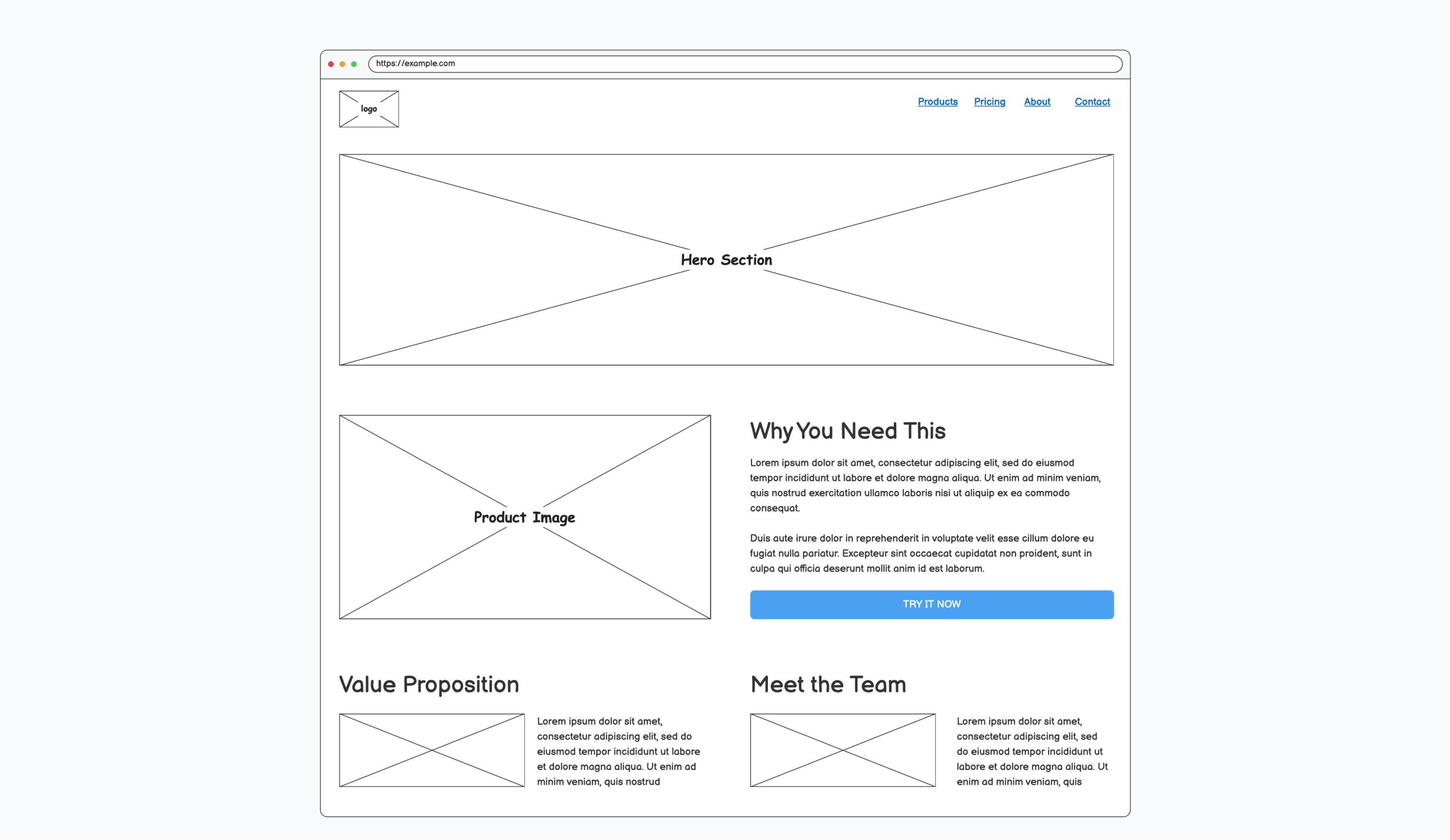 A landing page wireframe on the Shape canvas.